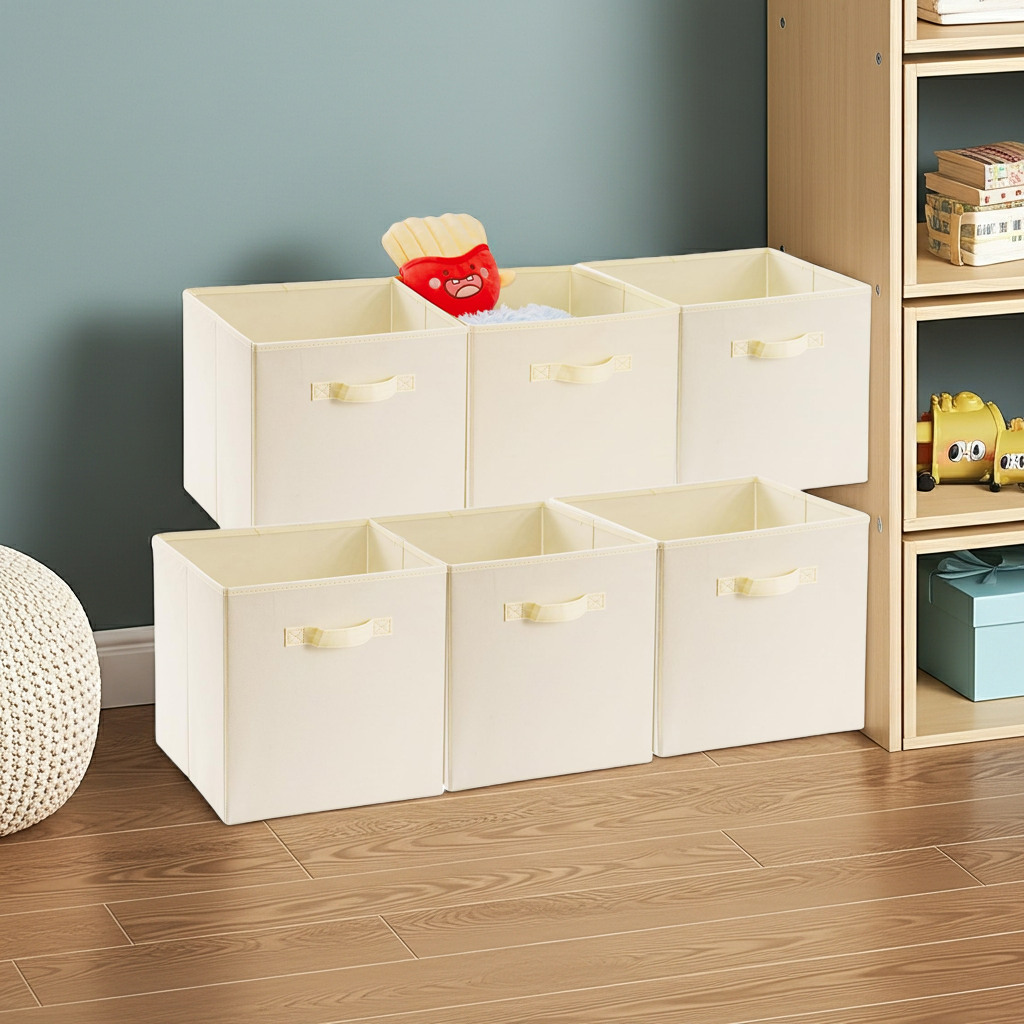 Foldable Storage Cubes — Pack of 6 units 33x33cm | Beige Color