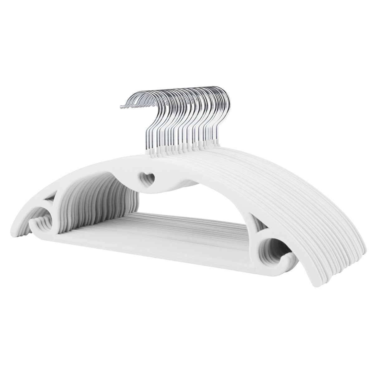VelvetTouch Space-Saver Hangers with Heart Hook (50-Pack, White)
